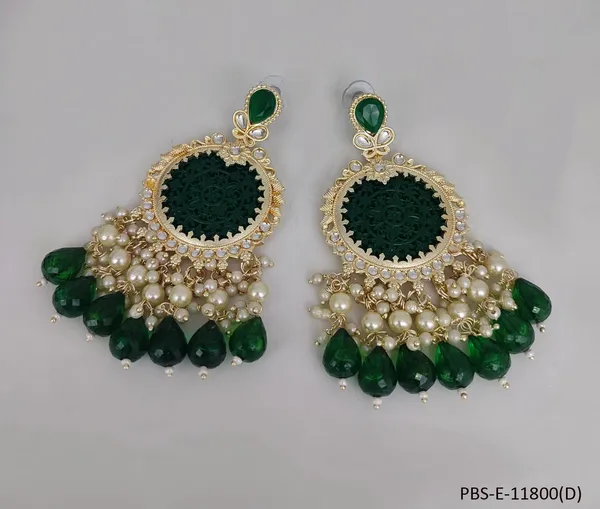 Gold_Plated_Kundan_and_Beads_Dangler_Earrings_for_Women__|_Dark_Green