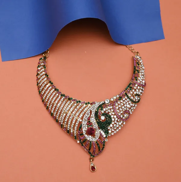 Stone_Studded_Necklace_Set_For_Women_|_Designer_Jewelry_Set_with_Earring_|_Multicolor
