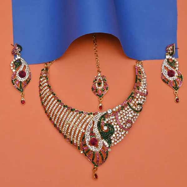 Stone_Studded_Necklace_Set_For_Women_|_Designer_Jewelry_Set_with_Earring_|_Multicolor
