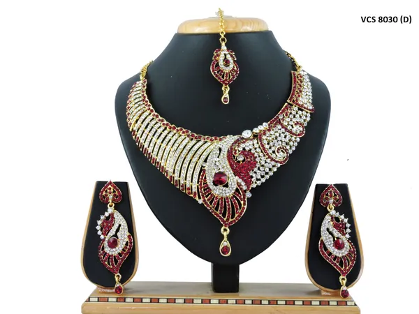 Stone_Studded_Necklace_Set_For_Women_|_Designer_Jewelry_Set_with_Earring_|_White_and_Red
