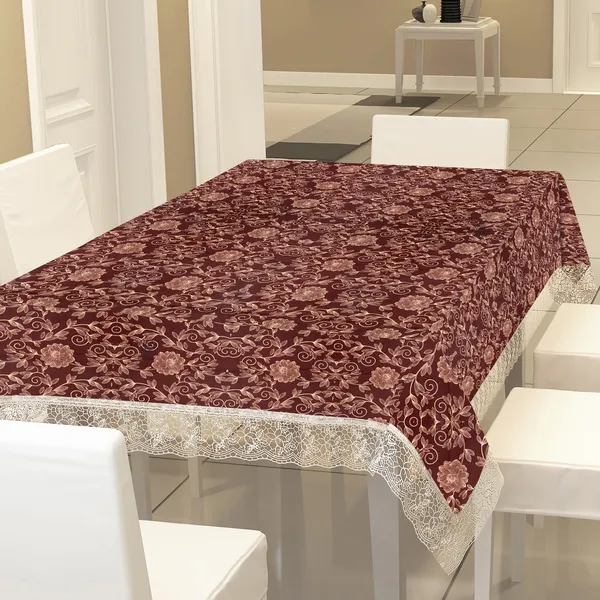 PVC_6_Seater_Dining_Table_Cover_With_Border_Lace_(Size-54x78_Inches,_Color-Brown)