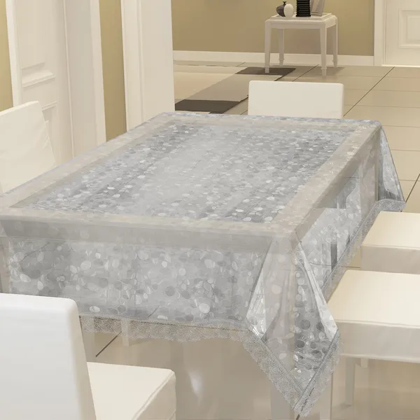 PVC_Diamond_Textured_6_Seater_Dining_Table_Cover_With_Silver_Border_Lace_(Size-54x78_Inches,_Color-Transparent)