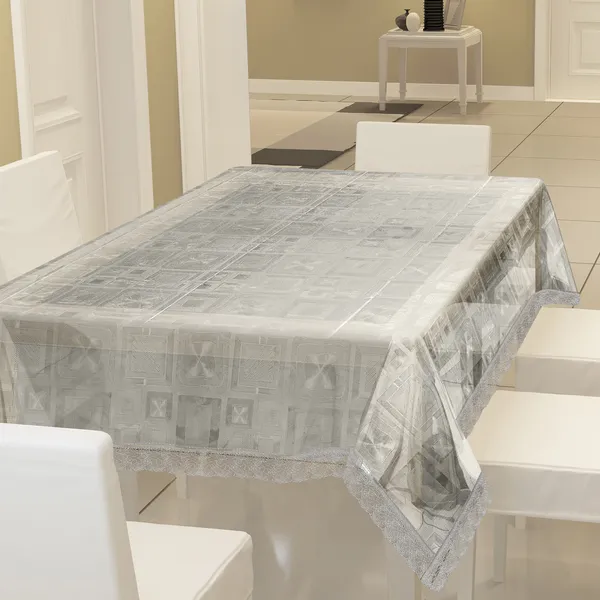 PVC_Square_Textured_6_Seater_Dining_Table_Cover_With_Silver_Border_Lace_(Size-54x78_Inches,_Color-Transparent)