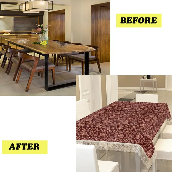 PVC_8_Seater_Dining_Table_Cover_With_Border_Lace_(Size-60x90_Inches,_Color-Brown)