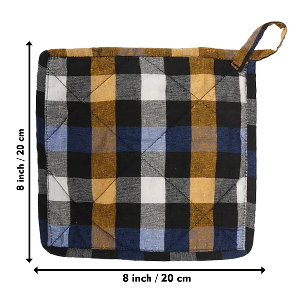 Cotton_Quilted_Pot_Holder_Set_of_4_Pcs._(Color-Check_Blue,_Size-8x8_Inch)