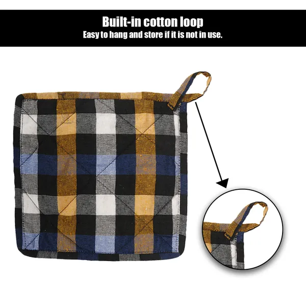 Cotton_Quilted_Pot_Holder_Set_of_4_Pcs._(Color-Check_Blue,_Size-8x8_Inch)