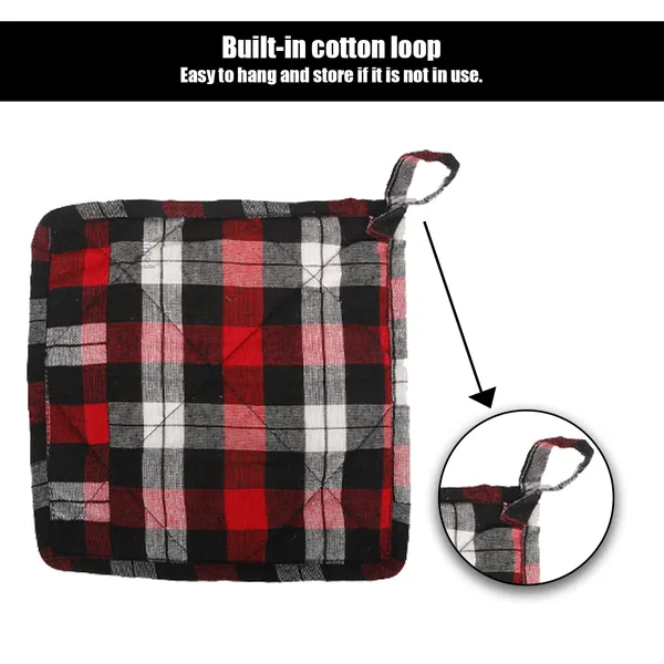 Cotton_Quilted_Pot_Holder_Set_of_4_Pcs._(Color-Check_Red,_Size-8x8_Inch)