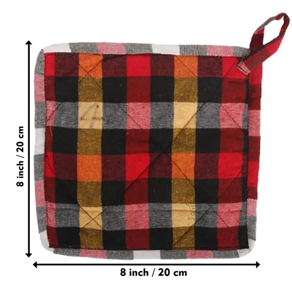 Cotton_Quilted_Pot_Holder_Set_of_4_Pcs._(Color-Check_Yellow,_Size-8x8_Inch)