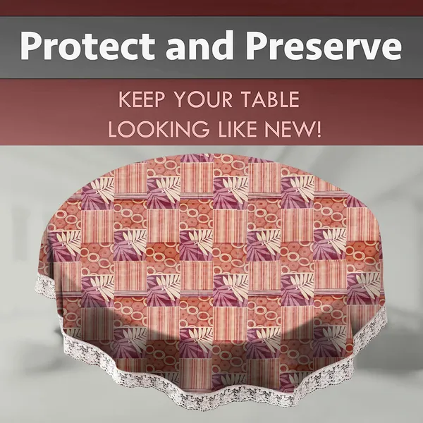 PVC_4_Seater_Round_Table_Cover_With_Border_Lace_(Size-60_Inch_Round,_Color-Maroon)