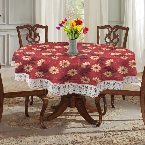 PVC_4_Seater_Round_Table_Cover_With_Border_Lace_(Size-60_Inch_Round,_Color-Brown)