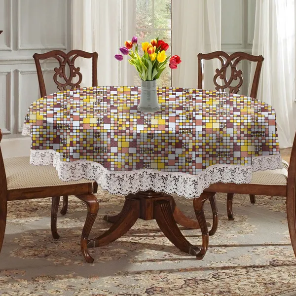 PVC_4_Seater_Round_Table_Cover_With_Border_Lace_(Size-60_Inch_Round,_Color-Brown)