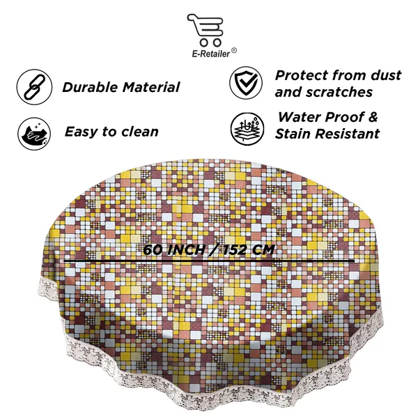 PVC_4_Seater_Round_Table_Cover_With_Border_Lace_(Size-60_Inch_Round,_Color-Brown)