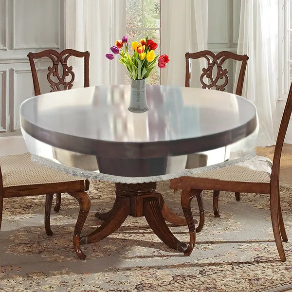PVC_Transparent_4_Seater_Round_Table_Cover_With_Small_Silver_Border_Lace_(Size-60_Inch_Round,_Color-Transparent)