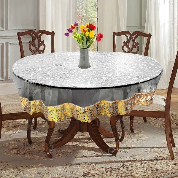 PVC_Diamond_Textured_4_Seater_Round_Table_Cover_With_Golden_Border_Lace_(Size-60_Inch_Round,_Color-Transparent)