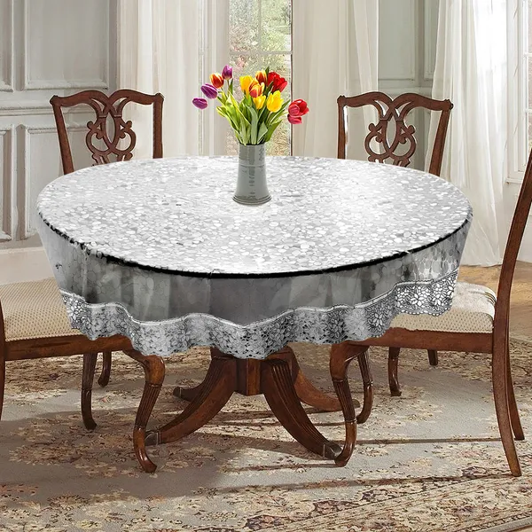PVC_Diamond_Textured_4_Seater_Round_Table_Cover_With_Silver_Border_Lace_(Size-60_Inch_Round,_Color-Transparent)
