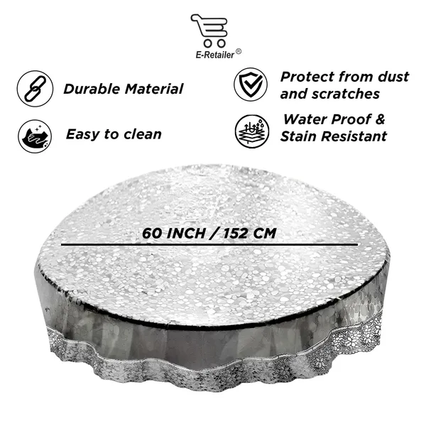PVC_Diamond_Textured_4_Seater_Round_Table_Cover_With_Silver_Border_Lace_(Size-60_Inch_Round,_Color-Transparent)