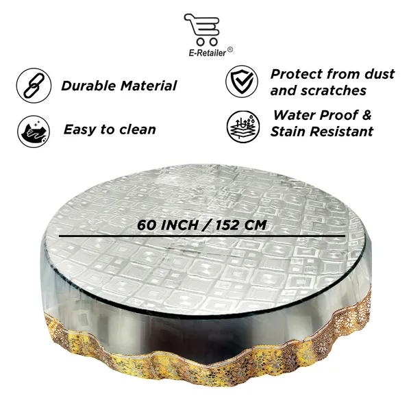PVC_Square_Textured_4_Seater_Round_Table_Cover_With_Golden_Border_Lace_(Size-60_Inch_Round,_Color-Transparent)