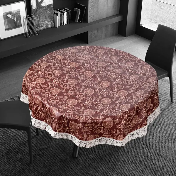PVC_6_Seater_Round_Table_Cover_With_Border_Lace_(Size-72_Inch_Round,_Color-Brown)