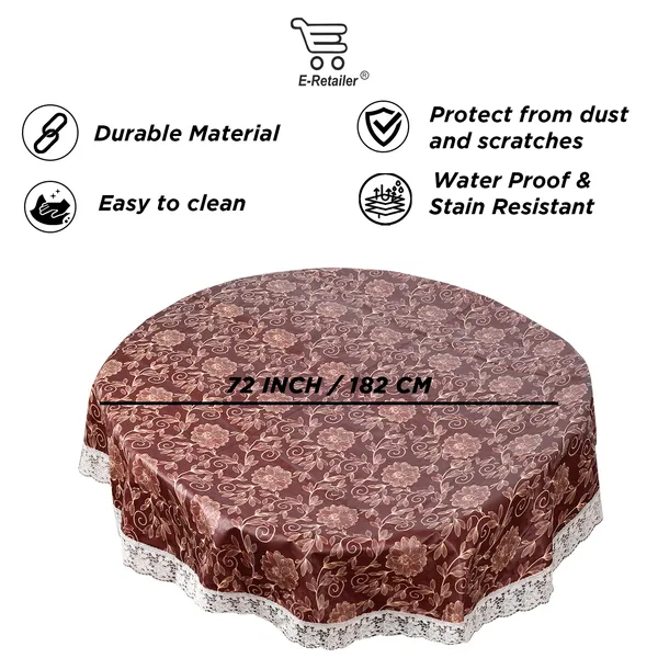 PVC_6_Seater_Round_Table_Cover_With_Border_Lace_(Size-72_Inch_Round,_Color-Brown)