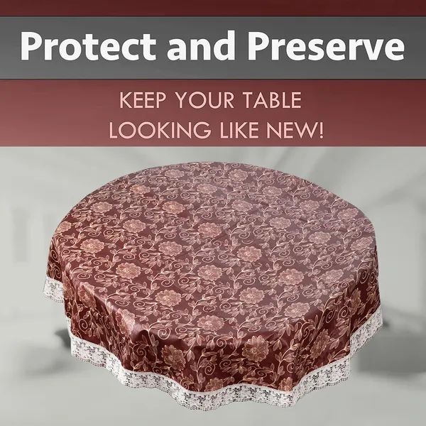 PVC_6_Seater_Round_Table_Cover_With_Border_Lace_(Size-72_Inch_Round,_Color-Brown)