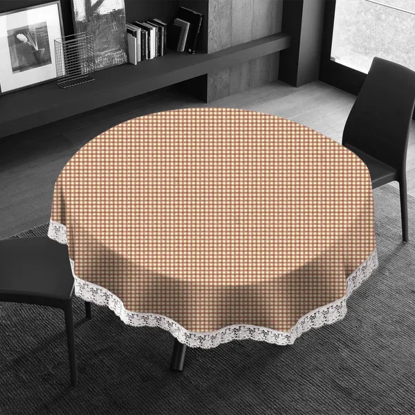 PVC_6_Seater_Round_Table_Cover_With_Border_Lace_(Size-72_Inch_Round,_Color-Brown)
