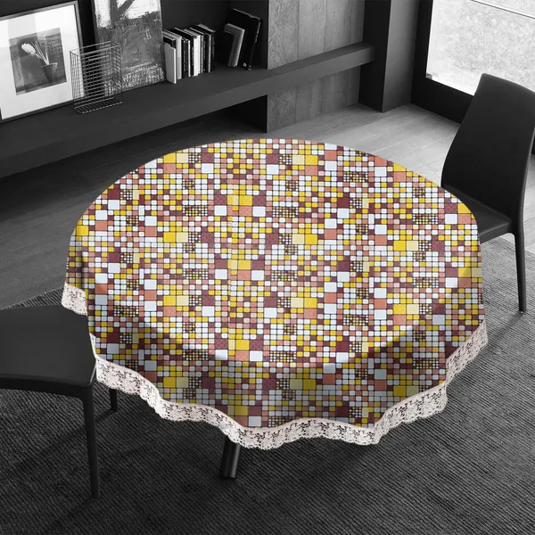 PVC_6_Seater_Round_Table_Cover_With_Border_Lace_(Size-72_Inch_Round,_Color-Brown)