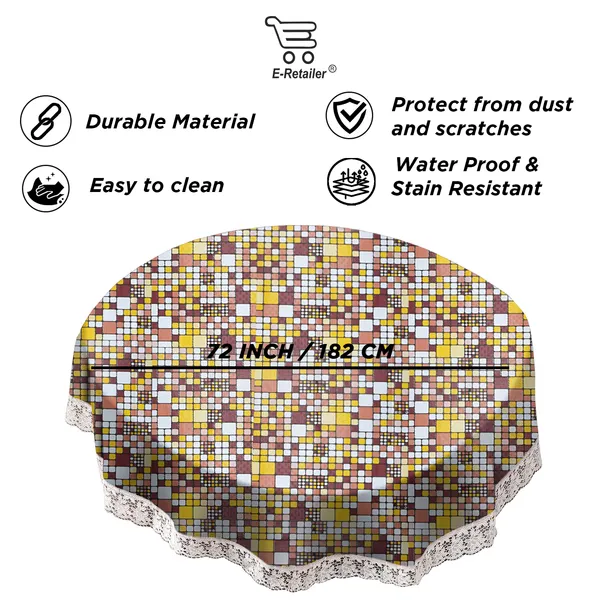 PVC_6_Seater_Round_Table_Cover_With_Border_Lace_(Size-72_Inch_Round,_Color-Brown)