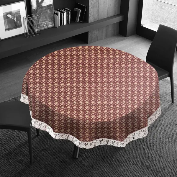 PVC_6_Seater_Round_Table_Cover_With_Border_Lace_(Size-72_Inch_Round,_Color-Brown)