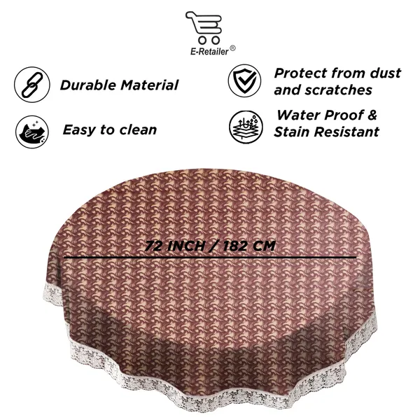 PVC_6_Seater_Round_Table_Cover_With_Border_Lace_(Size-72_Inch_Round,_Color-Brown)
