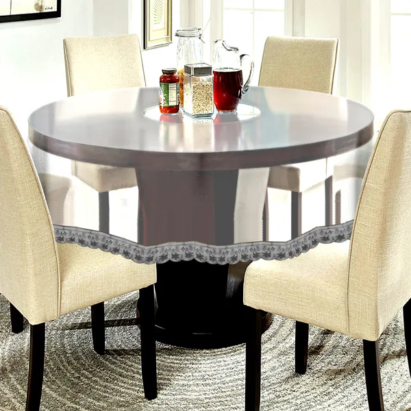 PVC_Transparent_6_Seater_Round_Table_Cover_With_Small_Silver_Border_Lace_(Size-72_Inch_Round,_Color-Transparent)