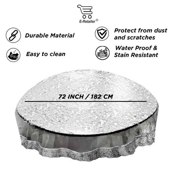 PVC_Diamond_Textured_6_Seater_Round_Table_Cover_With_Silver_Border_Lace_(Size-72_Inch_Round,_Color-Transparent)