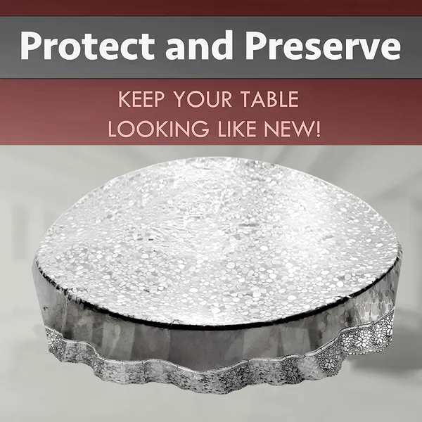 PVC_Diamond_Textured_6_Seater_Round_Table_Cover_With_Silver_Border_Lace_(Size-72_Inch_Round,_Color-Transparent)