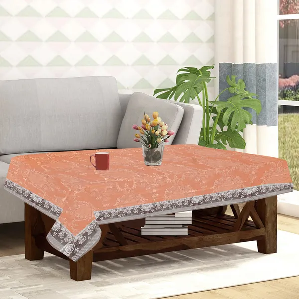 PVC_Center_Table_Cover_With_White_Border_Lace_(Size-40x60_Inches,_Color-Orange)