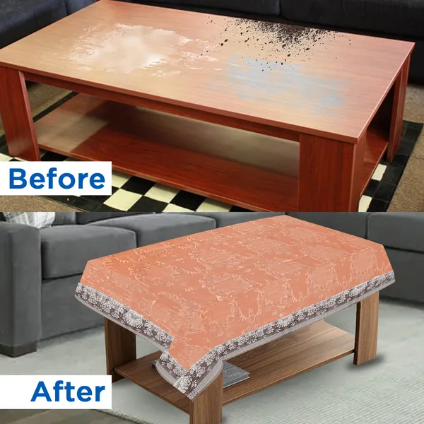 PVC_Center_Table_Cover_With_White_Border_Lace_(Size-40x60_Inches,_Color-Orange)