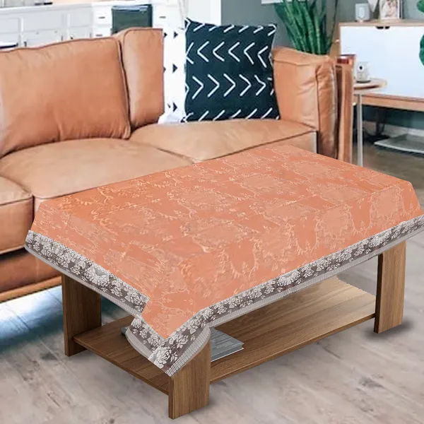 PVC_Center_Table_Cover_With_White_Border_Lace_(Size-40x60_Inches,_Color-Orange)