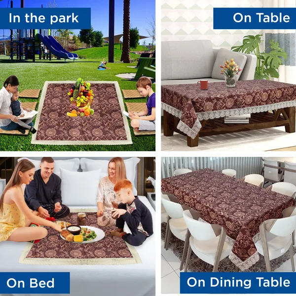 PVC_Center_Table_Cover_With_Border_Lace_(Size-40x60_Inches,_Color-Brown)