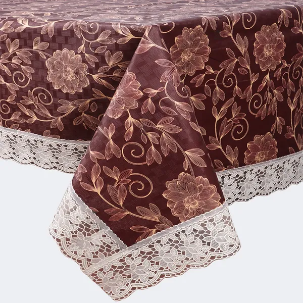 PVC_Center_Table_Cover_With_Border_Lace_(Size-40x60_Inches,_Color-Brown)