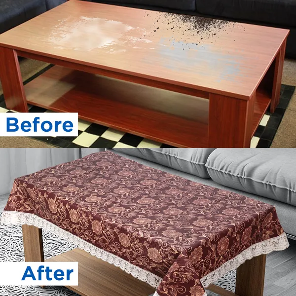 PVC_Center_Table_Cover_With_Border_Lace_(Size-40x60_Inches,_Color-Brown)