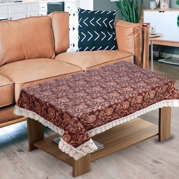 PVC_Center_Table_Cover_With_Border_Lace_(Size-40x60_Inches,_Color-Brown)