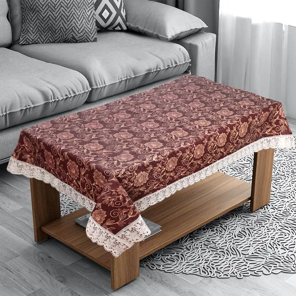 PVC_Center_Table_Cover_With_Border_Lace_(Size-40x60_Inches,_Color-Brown)