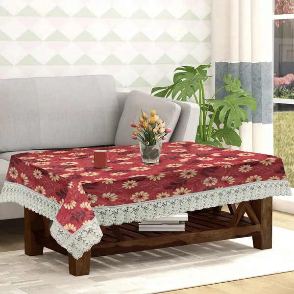 PVC_Center_Table_Cover_With_Border_Lace_(Size-40x60_Inches,_Color-Brown)