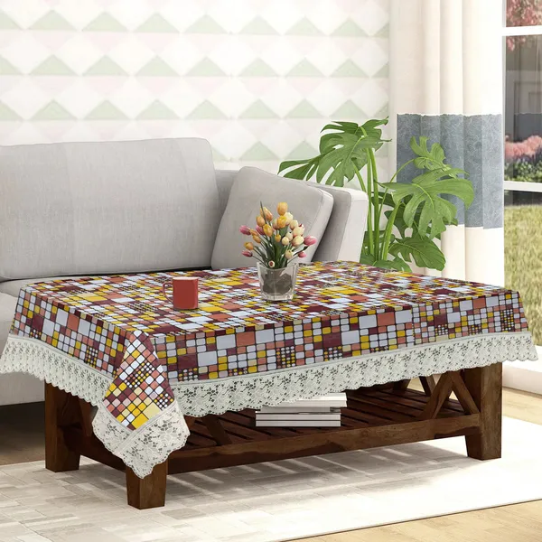 PVC_Center_Table_Cover_With_Border_Lace_(Size-40x60_Inches,_Color-Brown)