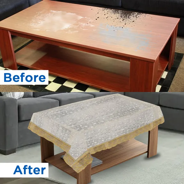 PVC_Diamond_Textured_Center_Table_Cover_With_Golden_Border_Lace_(Size-40x60_Inches,_Color-Transparent)