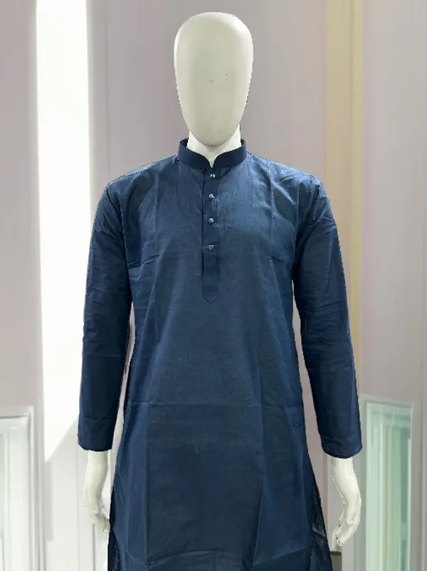 Ismail_Men's_Cotton_plain_color_100%_cotton_Navy_blue_kurta_set