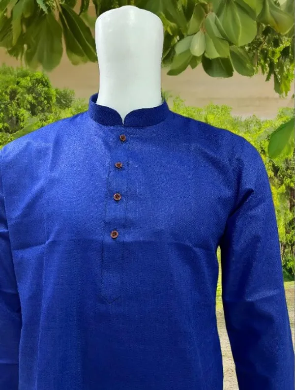 Ismail_Men's_Cotton_plain_blue_kurta_only