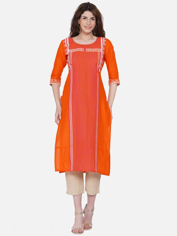 Orange_And_White_Ajrakh_Hand_Block_Cotton_Printed_Straight_Kurta_-_Inayat