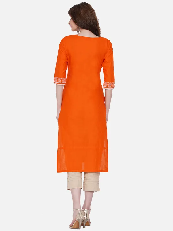 Orange_And_White_Ajrakh_Hand_Block_Cotton_Printed_Straight_Kurta_-_Inayat