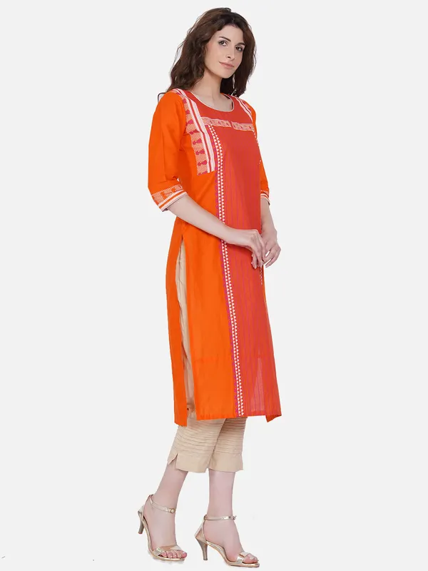 Orange_And_White_Ajrakh_Hand_Block_Cotton_Printed_Straight_Kurta_-_Inayat