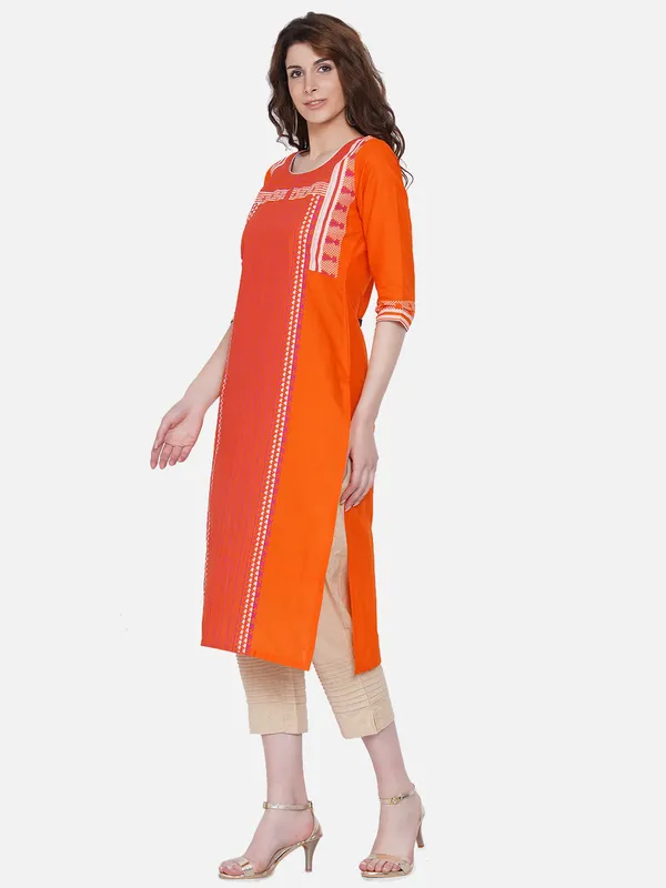 Orange_And_White_Ajrakh_Hand_Block_Cotton_Printed_Straight_Kurta_-_Inayat
