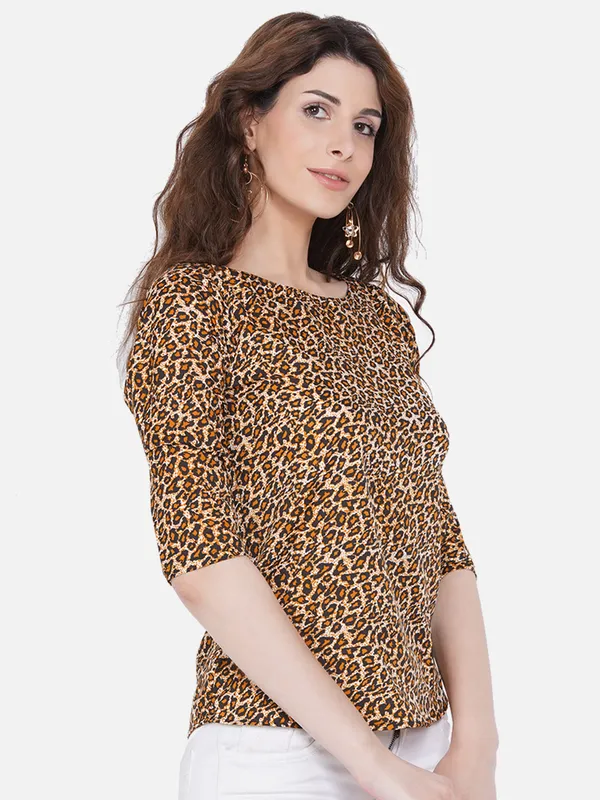 Akshatani_Brown_Animal_Print_Crepe_Top